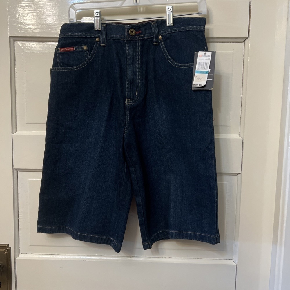 New Ecko Unltd Shorts Youth 16 Blue Baggy Fit Denim Jorts Y2K Embroiderd Hip Hop